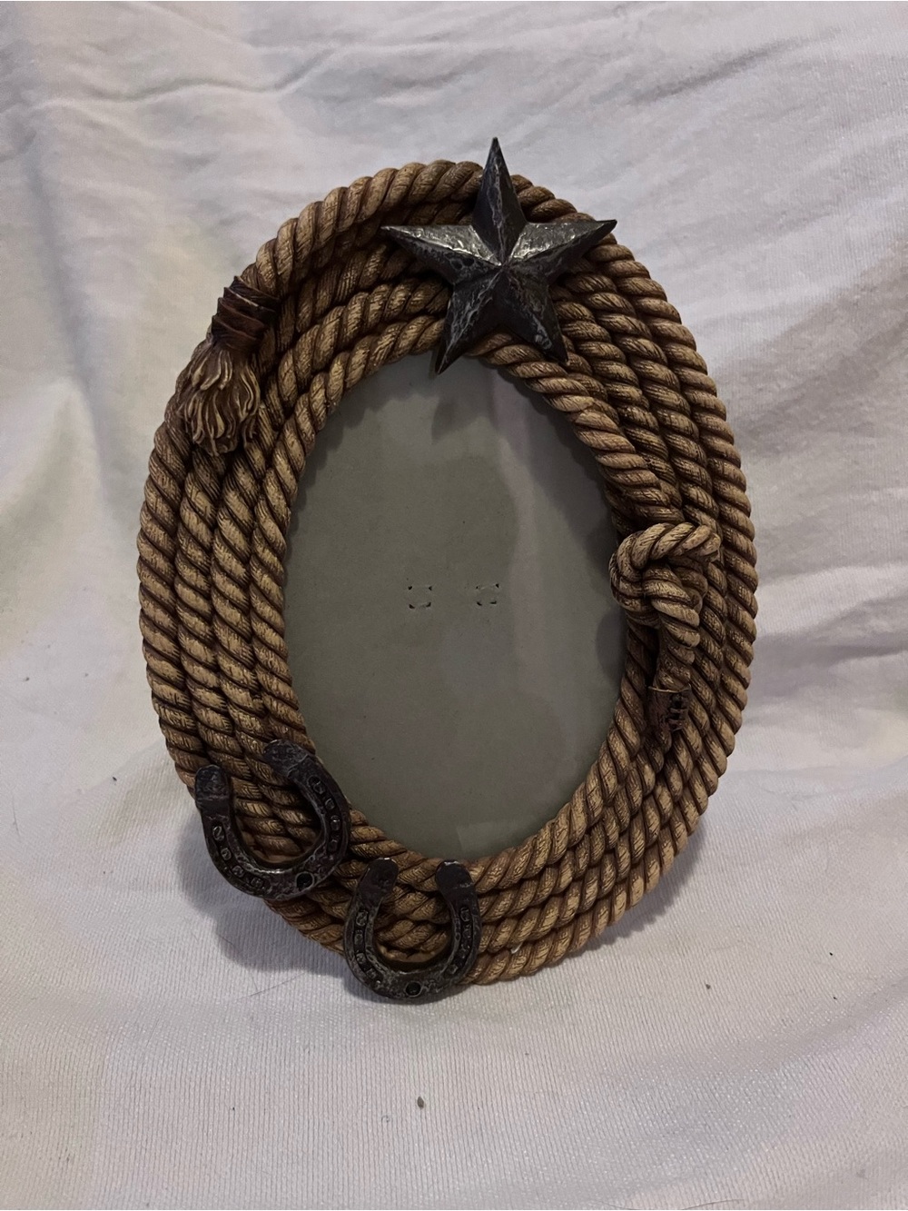 Nautical Rope Oval Photo Frame with Star & Horseshoe Accents - Brown